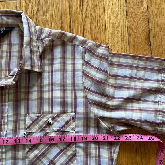 VTG 60s 70s Levi’s Button Shirt Western Plaid Pockets Maroon Red Gray White Tab - Picture 6 of 7
